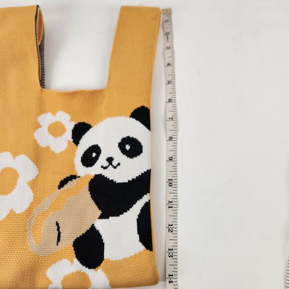 Lot Of 2 Panda Knitted Tote Hand Mini Bag Yellow Kawaii Travel Casual Whimsical - Picture 8 of 9